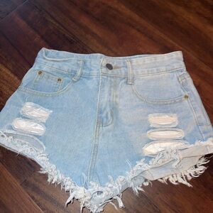 Light Blue Distressed Denim Shorts